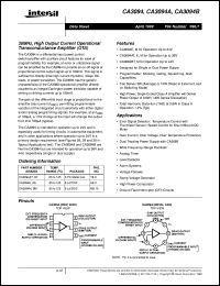 CA3094 datasheet: 30MHz, High Output Current Operational Transconductance Amplifier CA3094