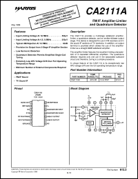 CA2111A datasheet: FM IF Amplifier-Limiter and Quadrature Detector CA2111A