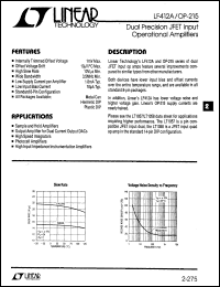 OP215 datasheet: Dual Precision JFET Input Operational Amplifiers OP215