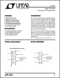 LT1015 datasheet: High Speed Dual Line Receiver LT1015