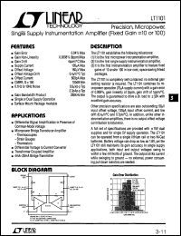 LT1101 datasheet: Precision, Micropower, Single Supply Instrumentation Amplifier  (Fixed Gain= 10 or 100) LT1101