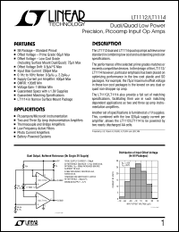 LT1112 datasheet: Dual/Quad Low Power Precision, Picoamp Input Op Amps LT1112