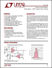 LT1113 datasheet: Dual Low Noise, Precision, JFET Input Op Amps LT1113