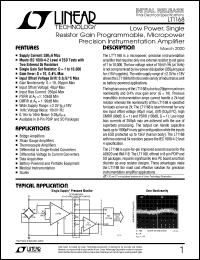 LT1168 datasheet: Low Power, Single Resistor Gain Programmable, Micropower Precision Instrumentation Amplifier LT1168