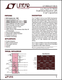 LT1181A datasheet: Low Power 5V RS232  Dual Driver/Receiver with  0.1F Capacitors LT1181A