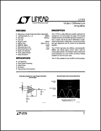 LT1193 datasheet: Video Difference  Amplifier LT1193