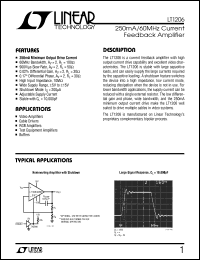 LT1206 datasheet: 250mA/60MHz Current Feedback Amplifier LT1206