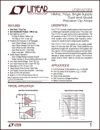 LT1211 datasheet: 14MHz, 7V/s, Single Supply Dual and Quad Precision Op Amps LT1211