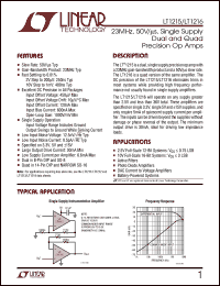 LT1216 datasheet: 23MHz, 50V/s, Single Supply  Dual and Quad Precision Op Amps LT1216