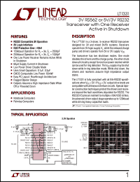 LT1331 datasheet: 3V RS562 or 5V/3V RS232 Transceiver with One Receiver Active in Shutdown LT1331