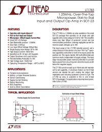 LT1783 datasheet: 1.25MHz, Over-The-Top Micropower, Rail-to-Rail Input and Output Op Amp in SOT-23 LT1783
