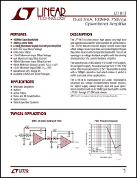 LT1813 datasheet: Dual 3mA, 100MHz, 750V/s Operational Amplifier LT1813