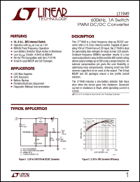 LT1949 datasheet: 600kHz, 1A Switch PWM DC/DC Converter LT1949