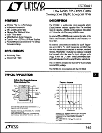 LTC1064-1 datasheet: Low Noise, 8th Order, Clock Sweepable Elliptic Lowpass Filter LTC1064-1