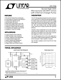 LTC1156 datasheet: Quad High Side Micropower MOSFET Driver with Internal Charge Pump LTC1156