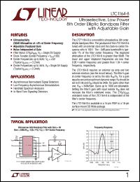 LTC1164-8 datasheet: Ultra-Selective, Low Power 8th Order Elliptic Bandpass Filter with Adjustable Gain LTC1164-8