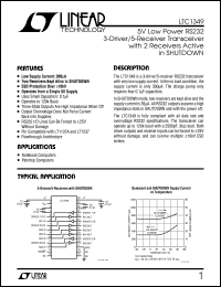 LTC1349 datasheet: 5V Low Power RS232 3-Driver/5-Receiver Transceiver with 2 Receivers Active in SHUTDOWN LTC1349