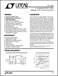 LTC1400 datasheet: Complete SO-8, 12-Bit, 400ksps ADC with Shutdown LTC1400