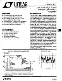 OP37 datasheet: Low Noise, High Speed Precision Operational Amplifiers OP37