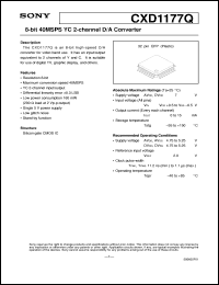 CXD1177Q datasheet: 8-bit 40MSPS YC 2-channel D/A Converter CXD1177Q