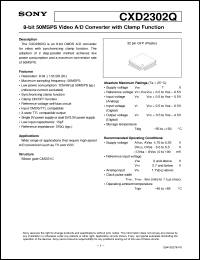 CXD2302Q datasheet: 8-bit 50MSPS Video A/D Converter with Clamp Function CXD2302Q