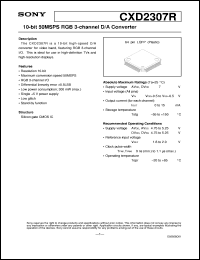 CXD2307R datasheet: 10-bit 50MSPS RGB 3-Channel D/A Converter CXD2307R