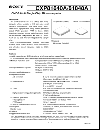 CXP81840A datasheet: CMOS 8-bit Single Chip Microcomputer CXP81840A