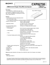 CXP82700 datasheet: CMOS 8-bit Single Chip Microcomputer Piggyback/evaluator type CXP82700