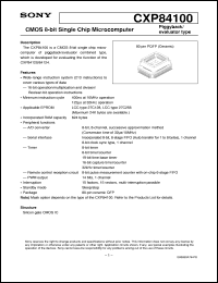 CXP84100 datasheet: CMOS 8-bit Single Chip Microcomputer CXP84100