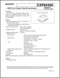 CXP84300 datasheet: CMOS 8-bit Single Chip Microcomputer CXP84300