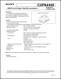 CXP84400 datasheet: CMOS 8-bit Single Chip Microcomputer Piggyback/evaluator type CXP84400