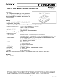 CXP84500 datasheet: CMOS 8-bit Single Chip Microcomputer (Piggyback/evaluator) CXP84500