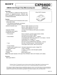CXP84600 datasheet: CMOS 8-bit Single Chip Microcomputer Piggyback/evaluator type CXP84600