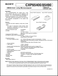 CXP85400 datasheet: CMOS 8-bit 1-chip Microcomputer (Piggyback/evaluator type) CXP85400