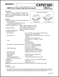 CXP87400 datasheet: CMOS 8-bit Single Chip Microcomputer Piggyback/evaluator type CXP87400