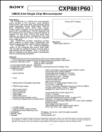 CXP881P60 datasheet: CMOS 8-bit Single Chip Microcomputer CXP881P60