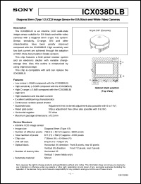 ICX038DLB datasheet: Diagonal 8mm(Type 1/2)CCD Image Sensor for EIABlack-and-White Video Cameras ICX038DLB