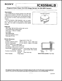 ICX058ALB datasheet: Diagonal 6mm(Type 1/3)CCD Image Sensor for EIA B/WCamera ICX058ALB