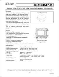 ICX068AKB datasheet: Diagonal 4.5mm(Type 1/4)CCD Image Sensor for NTSCColor Video Cameras ICX068AKB