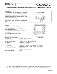 ICX069AL datasheet: Diagonal 4.5mm(Type 1/4)CCD Image Sensor for CCIRB/W Video Cameras ICX069AL