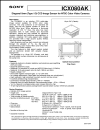 ICX080AK datasheet: Diagonal 6mm(Type 1/3)CCD Image Sensor for NTSCColor Video Cameras ICX080AK