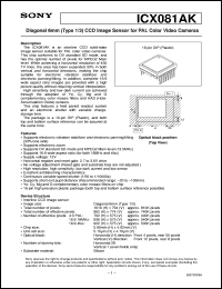 ICX081AK datasheet: Diagonal 6mm(Type 1/3)CCD Image Sensor for PALColor Video Cameras ICX081AK