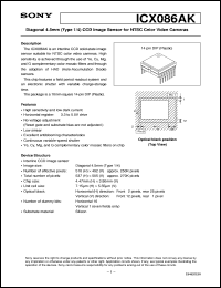 ICX086AK datasheet: Diagonal 4.5mm(Type 1/4)CCD Image Sensor for NTSCColor Video Cameras ICX086AK