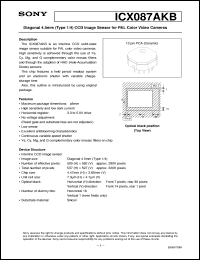 ICX087AKB datasheet: Diagonal 4.5mm(Type 1/4)CCD Image Sensor for PALColor Video Cameras ICX087AKB