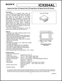 ICX204AL datasheet: Diagonal 6mm(Type 1/3)Progressive Scan CCD ImageSensor with Square Pixel for B/W Cameras ICX204AL