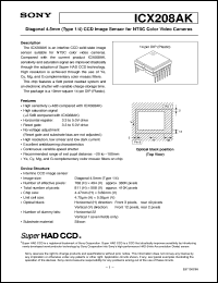 ICX208AK datasheet: Diagonal 4.5mm(Type 1/4)CCD Image Sensor for NTSCColor Video Cameras ICX208AK