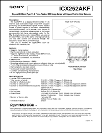 ICX252AKF datasheet: Diagonal 8.933mm(Type 1/1.8) Frame Readout CCDImage Sensor with Square Pixel for Color Cameras ICX252AKF
