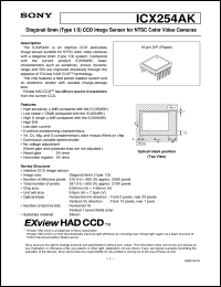 ICX254AK datasheet: Diagonal 6mm (Type 1/3) CCD Image Sensor for NTSCColor Video Cameras ICX254AK