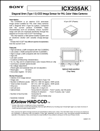 ICX255AK datasheet: Diagonal 6mm (Type 1/3) CCD Image Sensor for PALColor Video Cameras ICX255AK