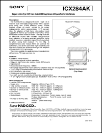 ICX284AK datasheet: Diagonal 6.64mm(Type 1/2.7)Frame Readout CCD ImageSensor with Square Pixel for Color Cameras ICX284AK
